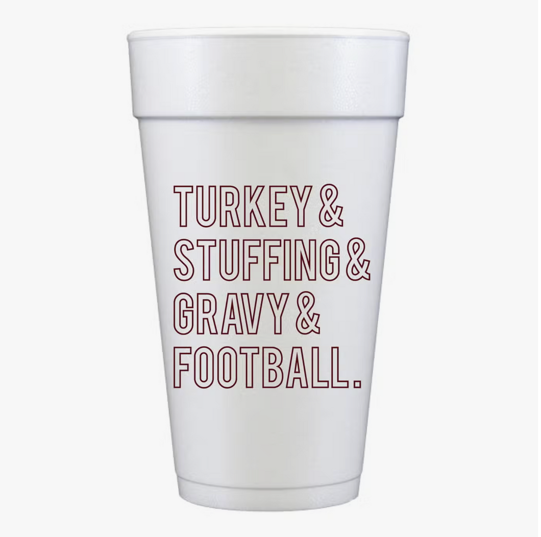 Turkey Stuffing Gravy Football Foam Cups - Set of 10