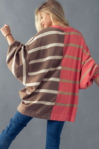Two Tone Stripe Drop Shoulder Sweatshirt