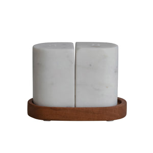 Salt & Pepper Shakers with Acacia Wood Tray
